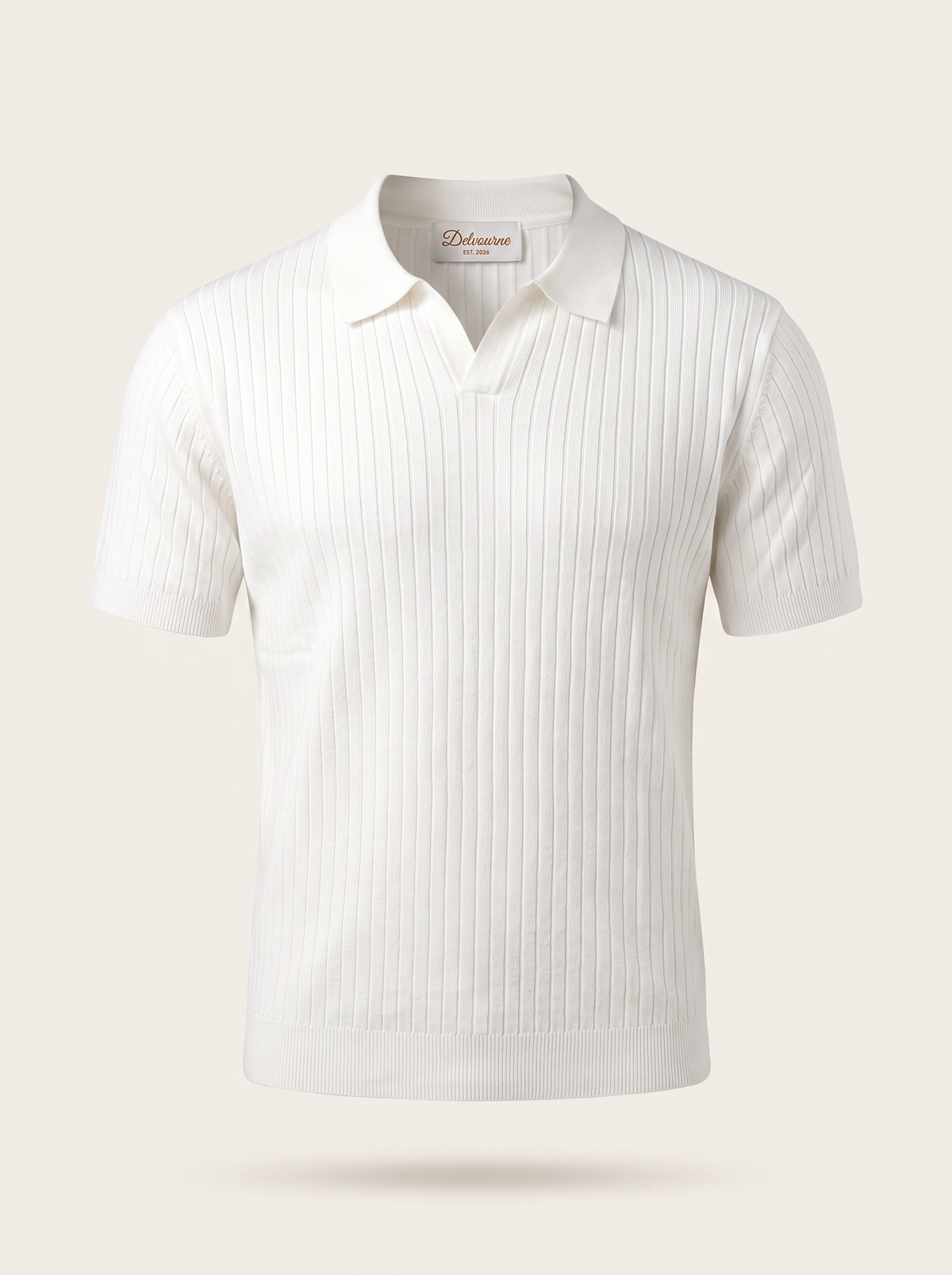 White Ribbed Buttonless Polo