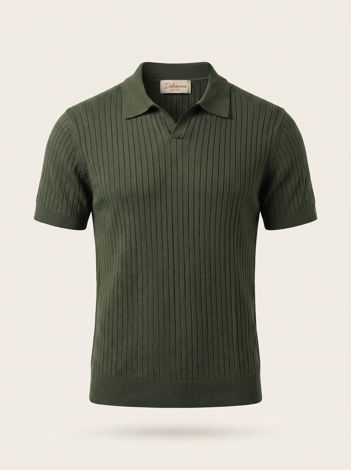 Olive Ribbed Buttonless Polo
