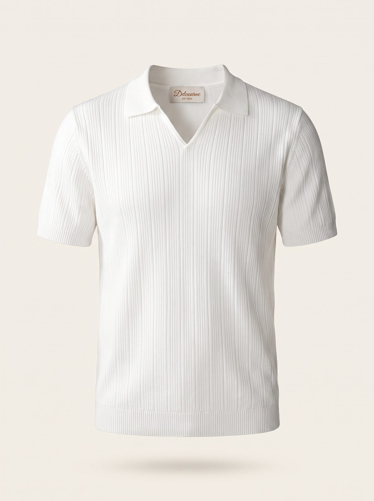 White Open Collar Ribbed Polo