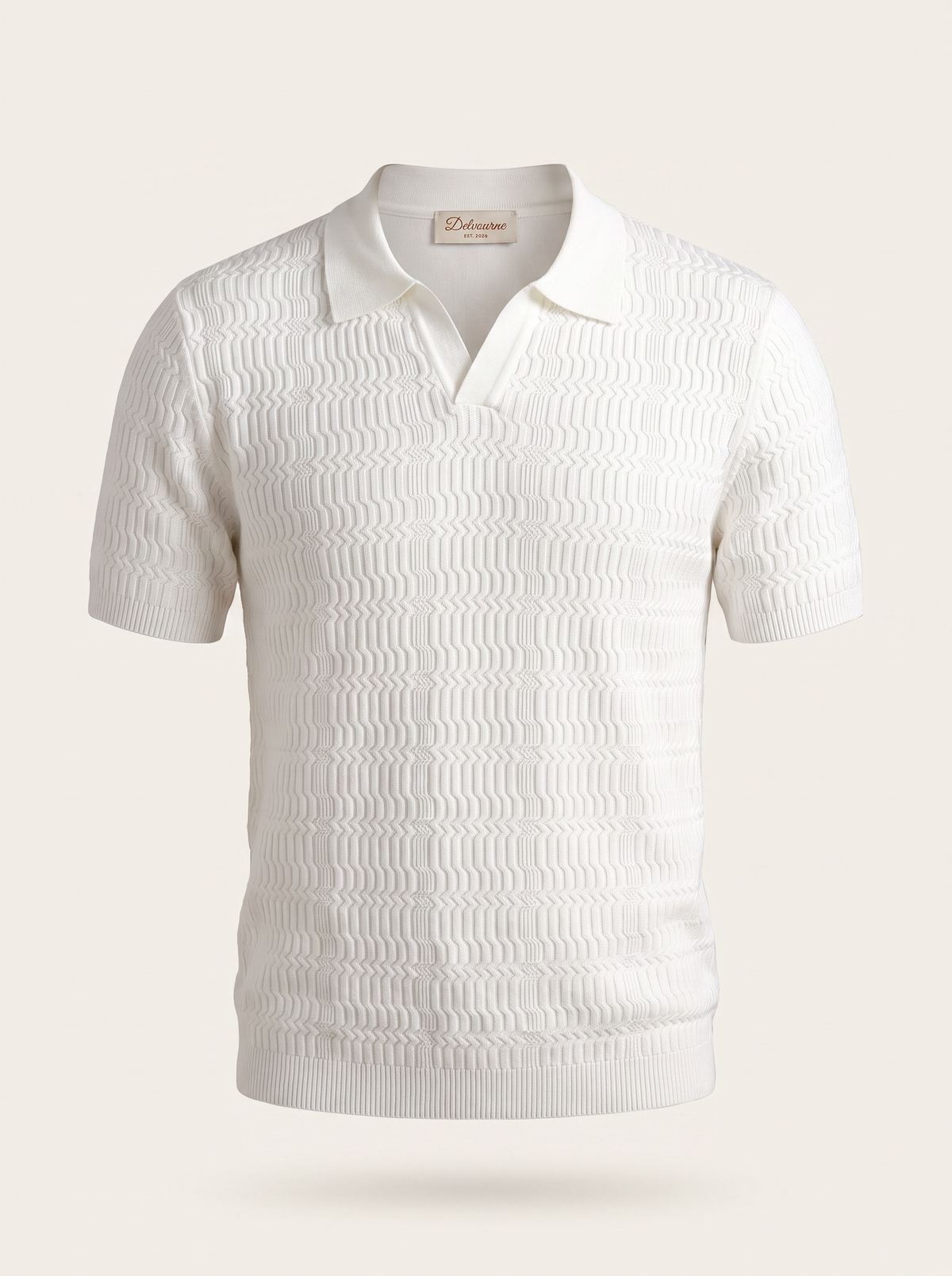 White Patterned Knit Buttonless Polo
