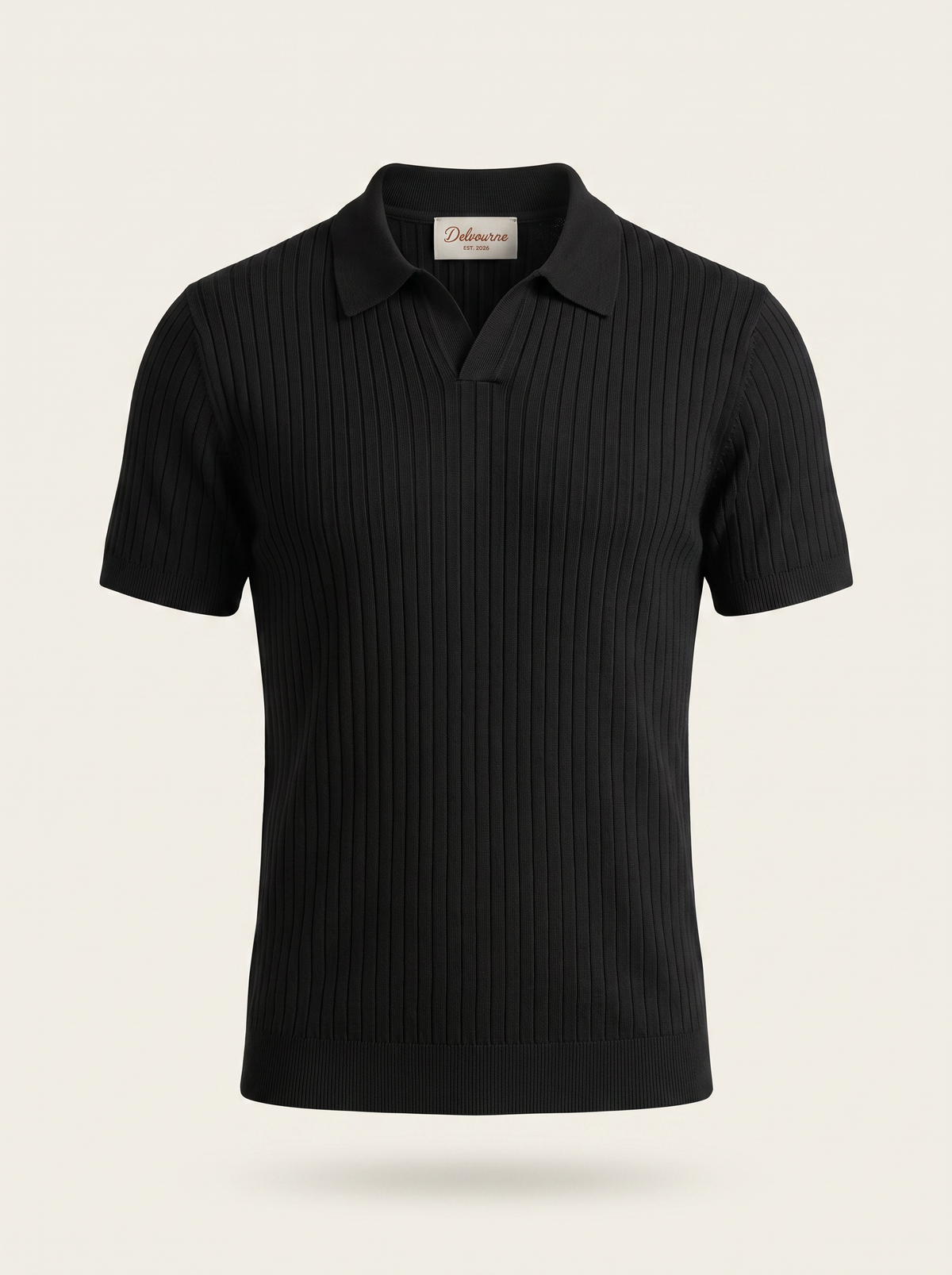 Black Ribbed Buttonless Polo