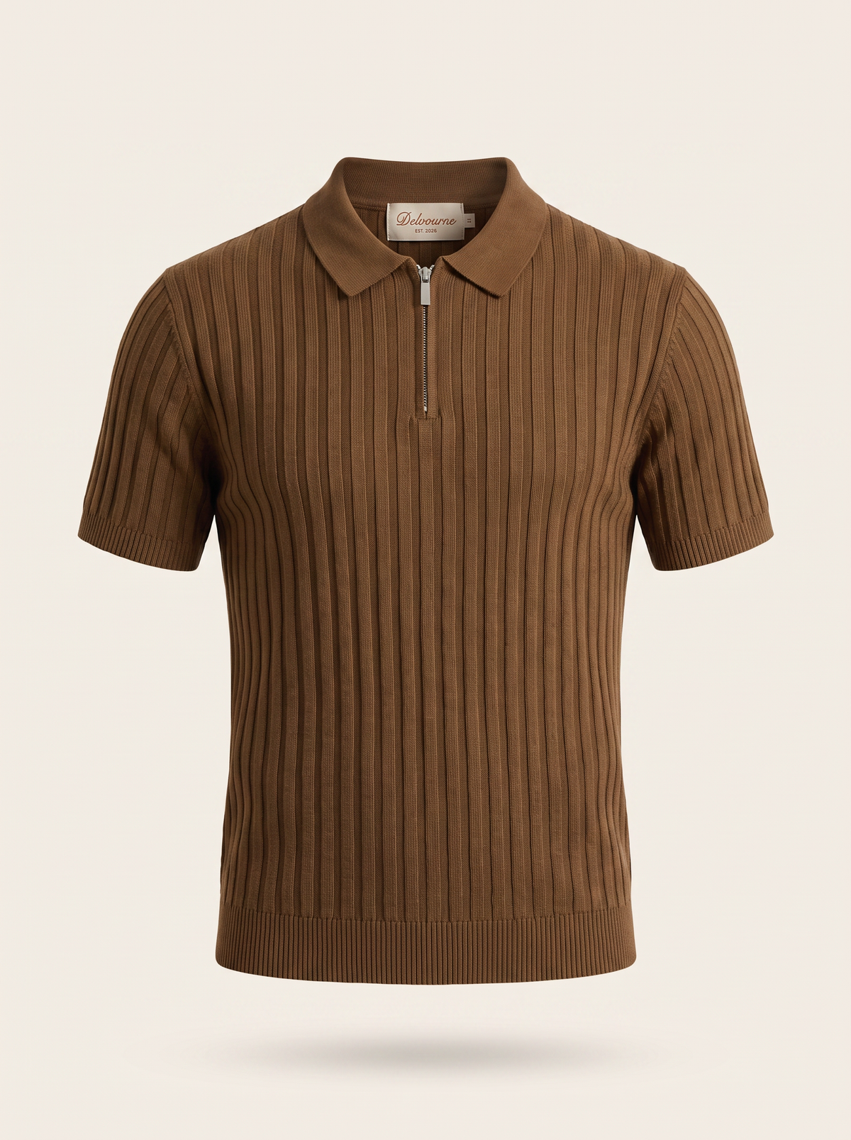 Caramel Ribbed Zipper Polo