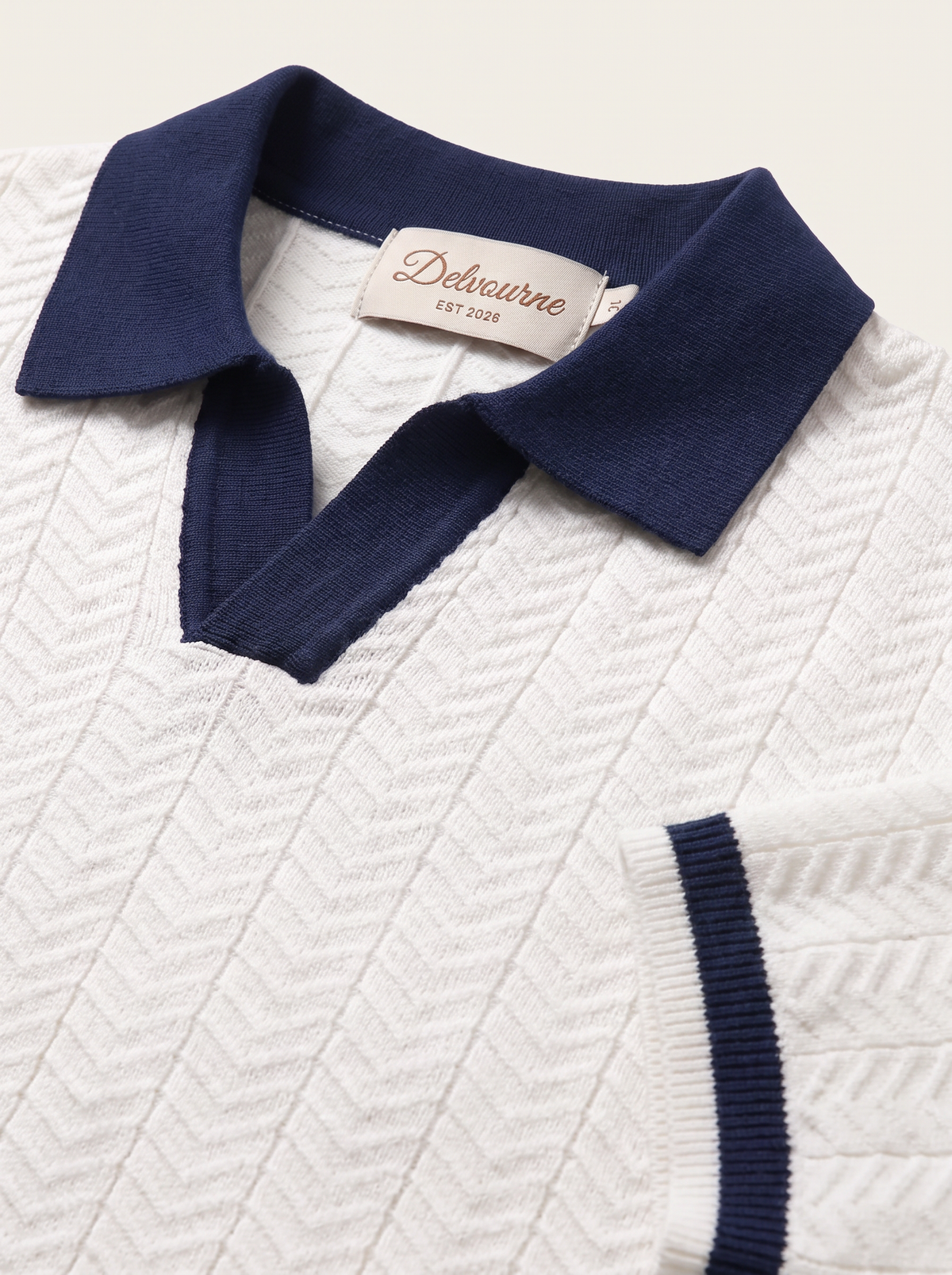 White Contrast Textured Polo