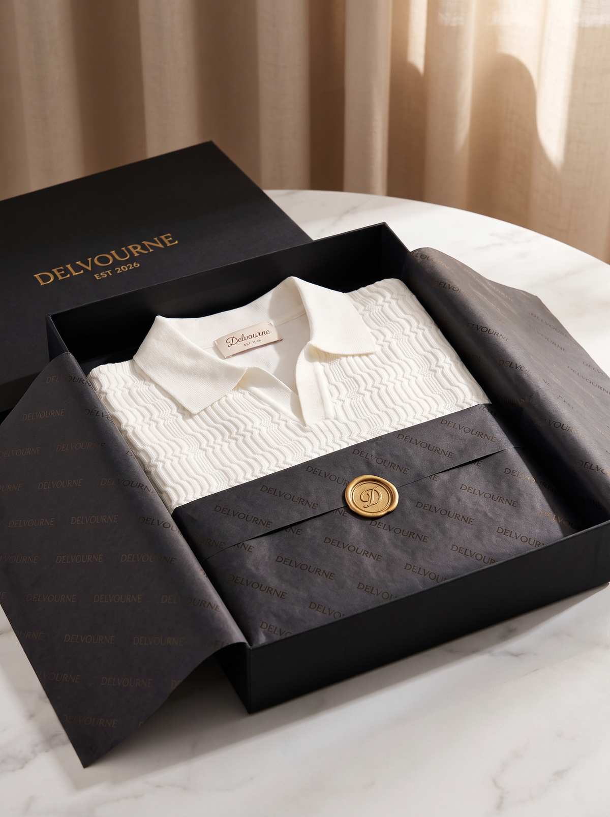 White Patterned Knit Buttonless Polo