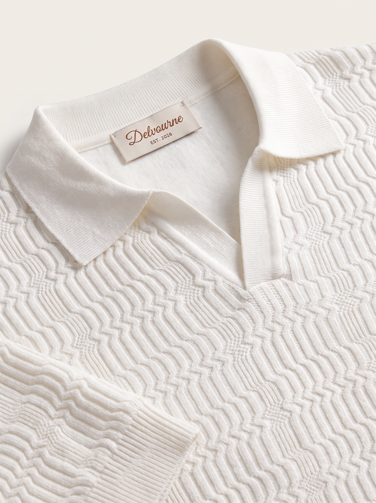 White Patterned Knit Buttonless Polo