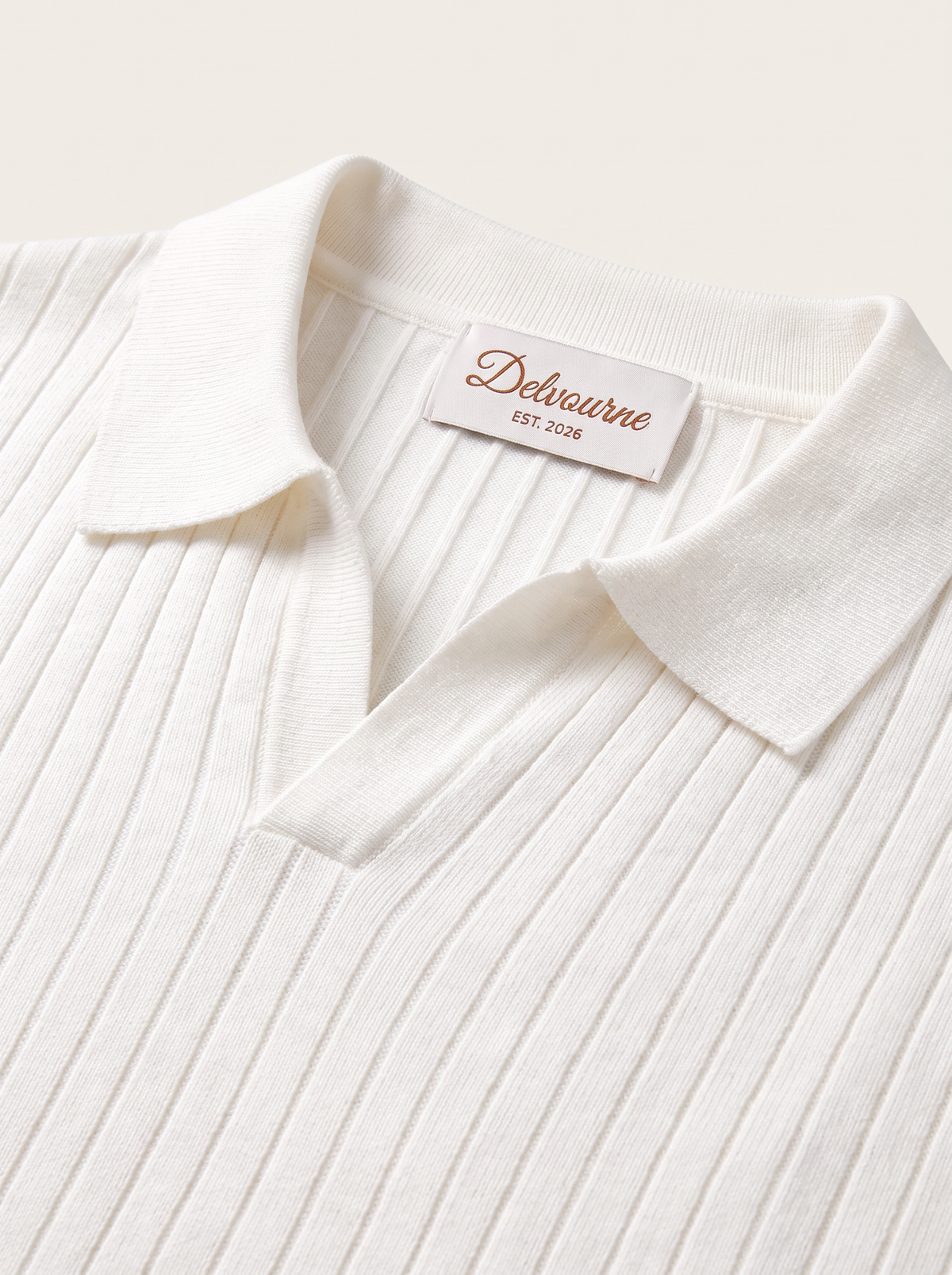 White Ribbed Buttonless Polo