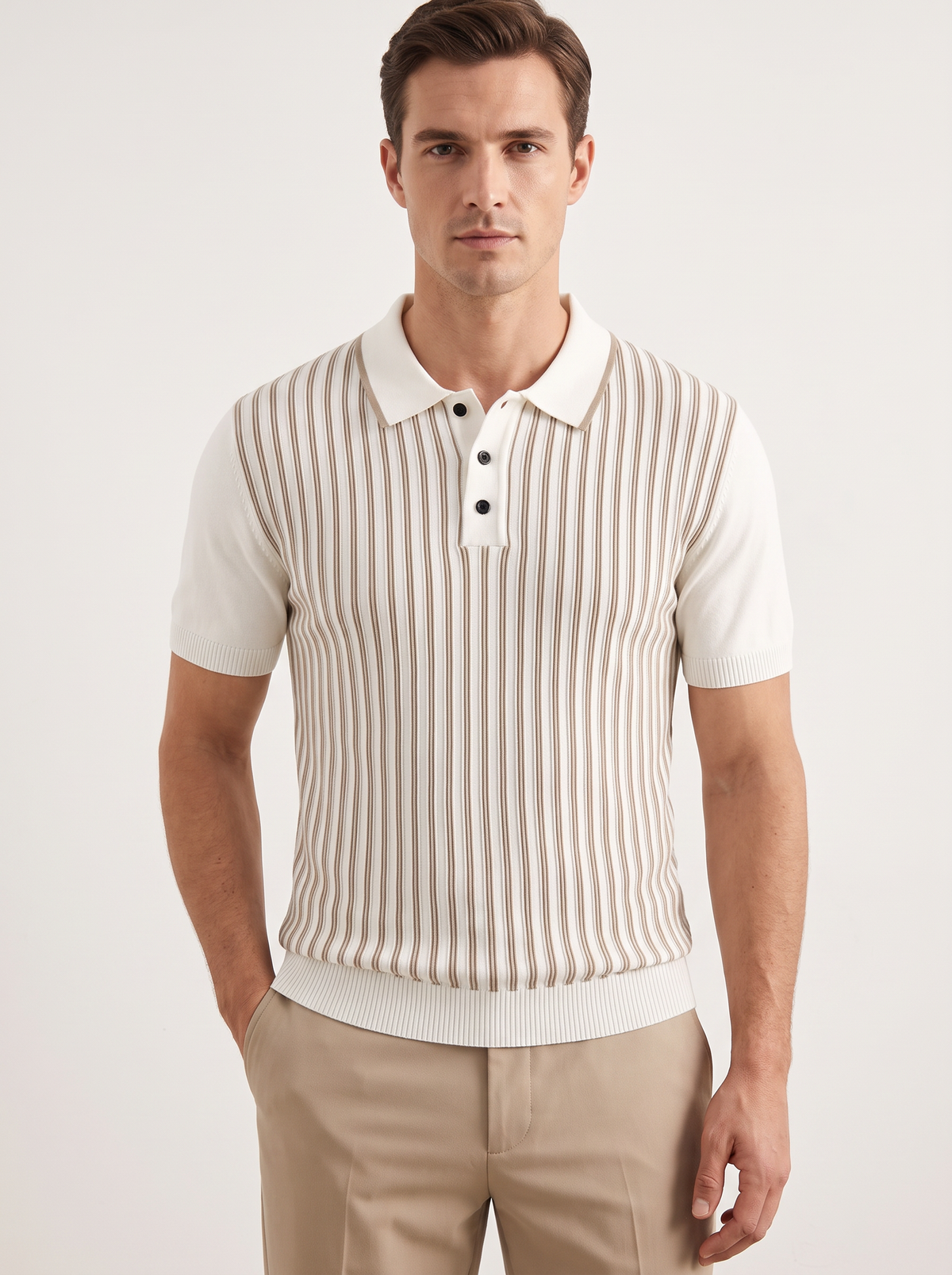White Vertical Striped Polo